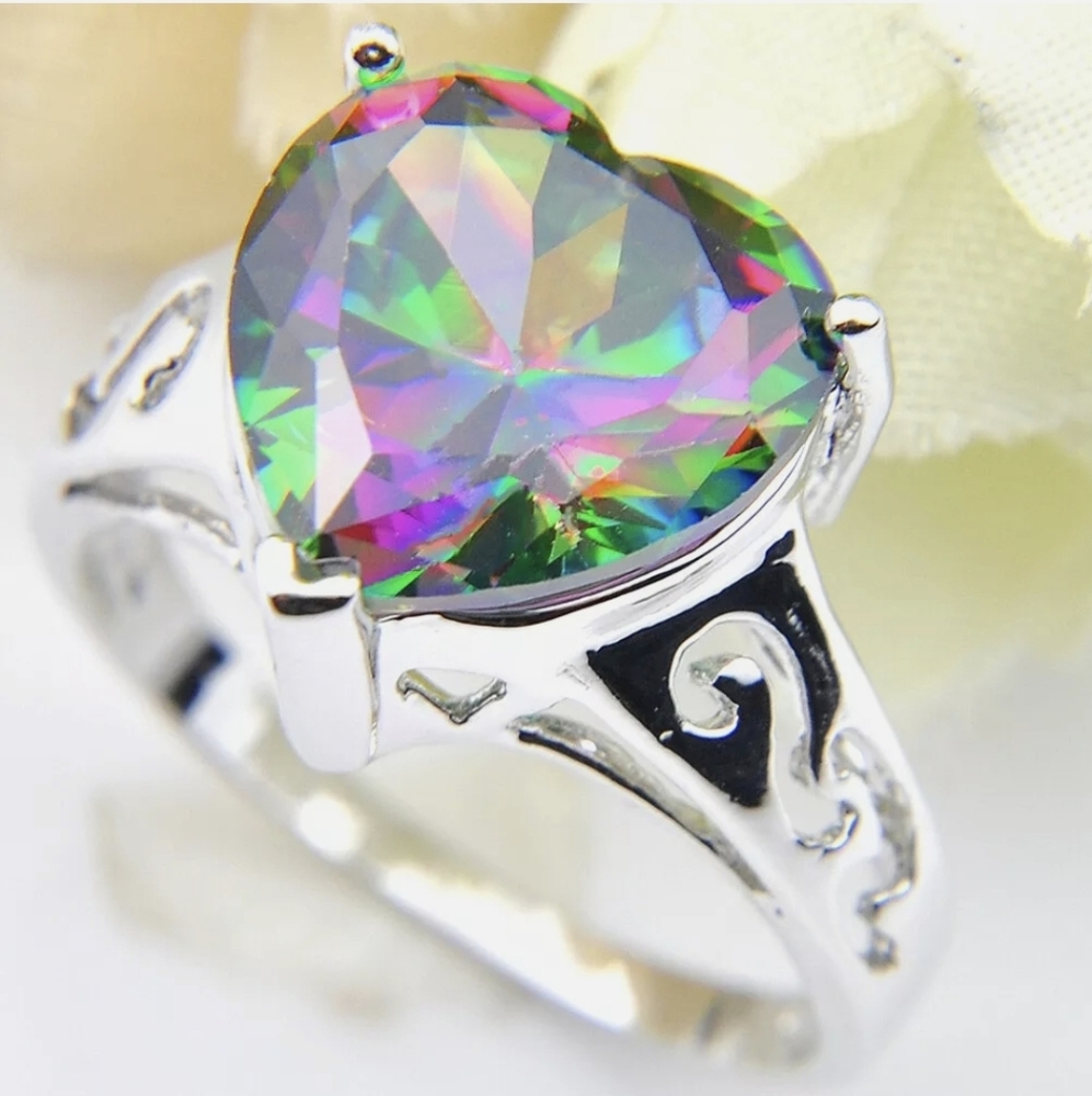 New Huge Heart Shaped Mystic Topaz 925 Silver Ring. - Picture 15 of 15